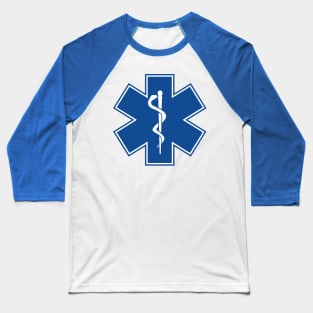 Star of Life EMT EMS Health Care Rod of Asclepius Blue Medical Symbol Baseball T-Shirt